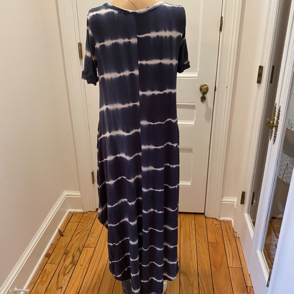 Miracle Berry Navy White Tie Dye Maxi Dress V Neck Short Sleeve Casual Flowy - Picture 8 of 13